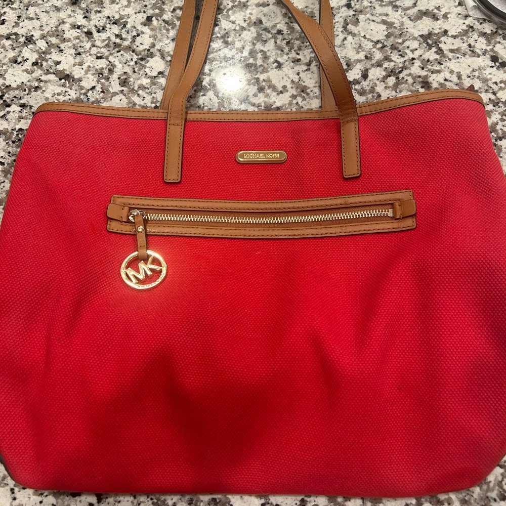 Michael Kors Red and Tan Tote